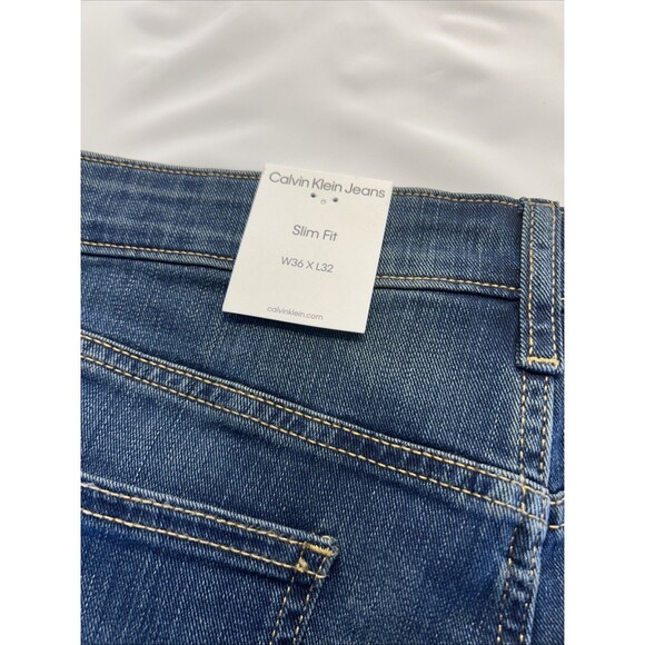 Calvin Klein Slim Fit Straight Stretch Jeans Men 36 x 32 Dark Blue Denim New - Picture 9 of 11